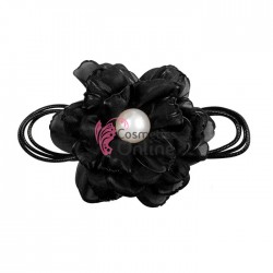 Floare cu snur pentru decor gat sau mana PRL50AA Neagra cu perla alba